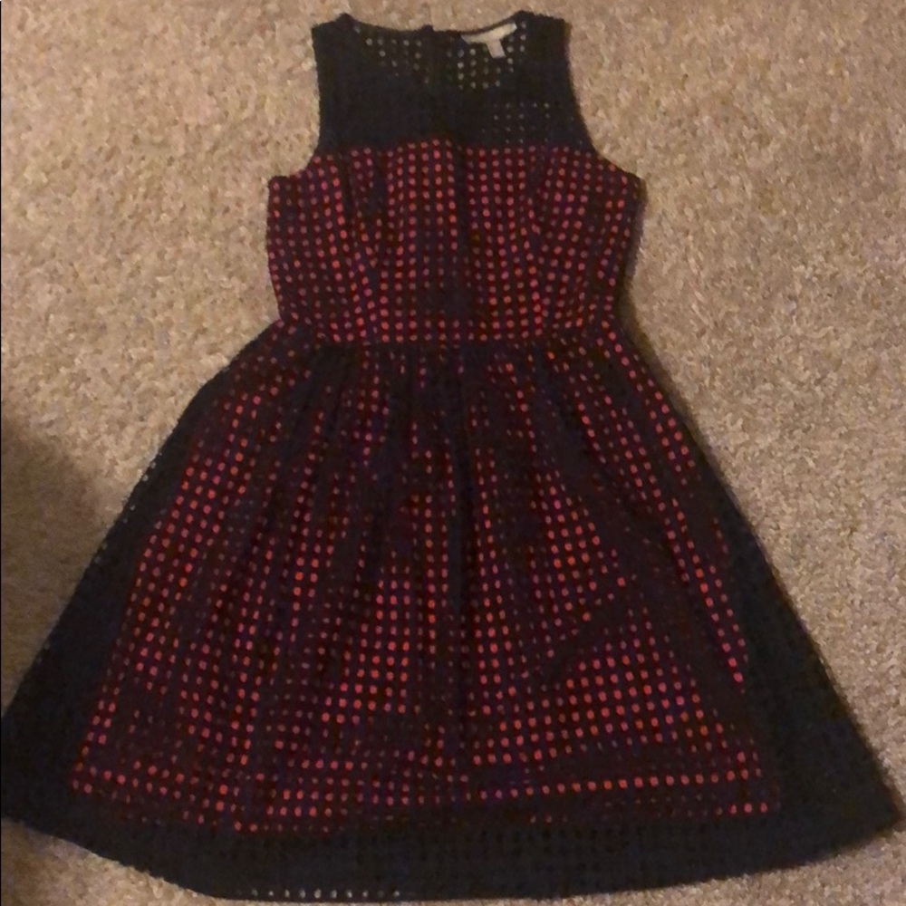 Fit and flare navy and red dress